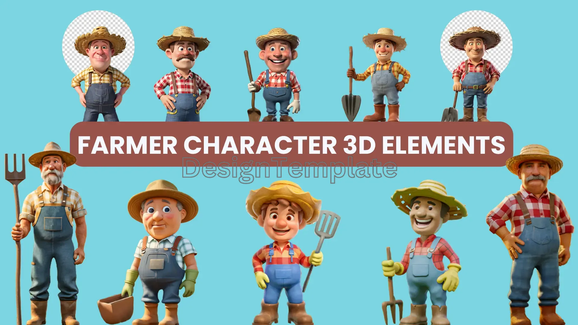 Farm Life Farmer Character 3D Elements Collection image